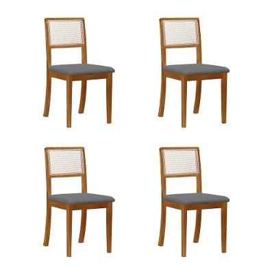 Kit 4 Cadeiras De Jantar Estofada Veludo Rubi Madeira Maciça cinza