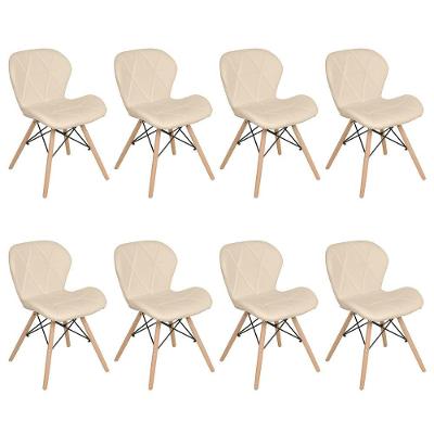Kit 8 Cadeiras Estofadas Charles Eames Eiffel Slim Wood Confort Nude Nude
