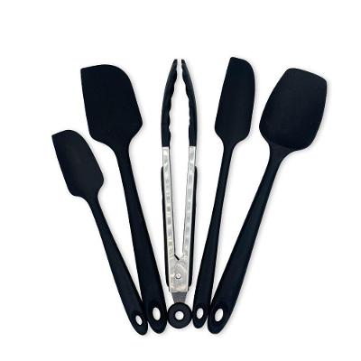 Kit 5 Espátulas Com Pegador De Silicone Para Cozinha Cor:preto