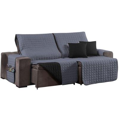 Protetor De Sofá Retrátil Shield Dupla Face 2,20m + Capas De Almofadas - Cinza-preto