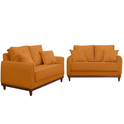 Kit Sofa Sena 2 E 3 Lugares Base De Madeira Para Sala Hotel Linho Terra Cota
