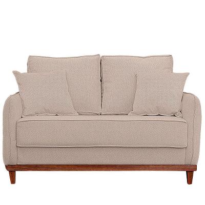 Sofa Sena 2 Lugares Base De Madeira Para Sala Hotel Linho Palha