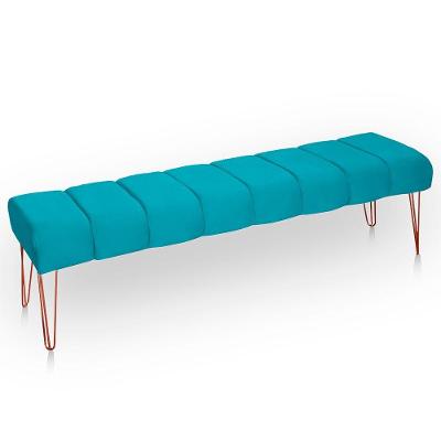 Recamier Estofada Casal Luxo Veludo Cor Azul Claro