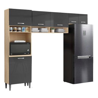 Armário De Cozinha Completa 6 Portas 4 Nichos Aurora Avena/grafite Aramóveis