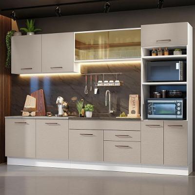 Armário Cozinha Completa 310cm Branco-Crema Agata 01