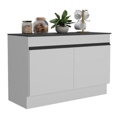 Balcão Cozinha Gabinete Pia 120cm 2 Portas Com Rodapé Veneza Multimóveis Mp2239 Branco/preto Branco/preto