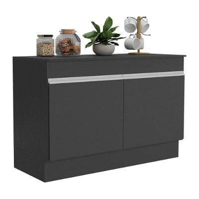 Balcão Cozinha Gabinete Pia 120cm 2 Portas Com Rodapé Veneza Multimóveis Mp2239 Preto/branco Preto/branco