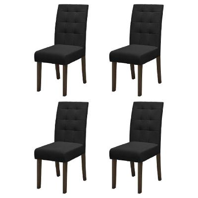 Conjunto Com 4 Cadeiras Estofada Sala De Jantar Dubai Castanho / Preto Dobuê Cas/ptotex