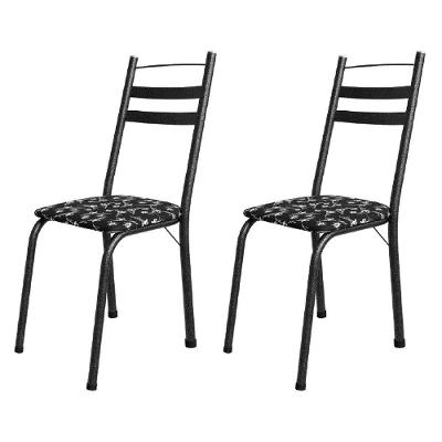 Conjunto Com 2 Cadeiras Tubular Itália Preto Floral Artefamol Preto Fosc