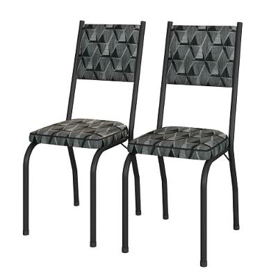 Conjunto Com 2 Cadeiras Tubular Diana Preto Fosco Assento Mosaico Artefamol