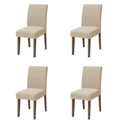 Conjunto Com 4 Cadeiras Estofada Sala De Jantar Onix Creta Cedro / Areia Dobuê Cedro