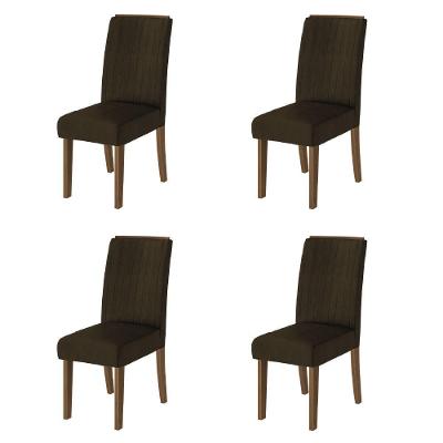 Conjunto Com 4 Cadeiras Estofada Sala De Jantar Grécia Cedro/Marrom Dobuê Cedro