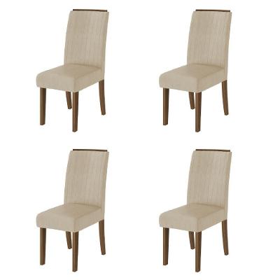 Conjunto Com 4 Cadeiras Estofada Sala De Jantar Grécia Cedro / Bege Dobuê Cedro