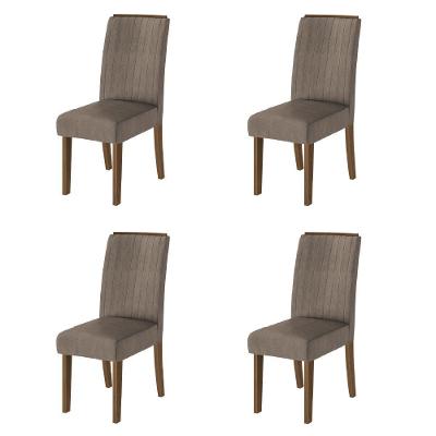 Conjunto Com 4 Cadeiras Estofada Sala De Jantar Grécia Cedro / Mascavo Dobuê Cedro