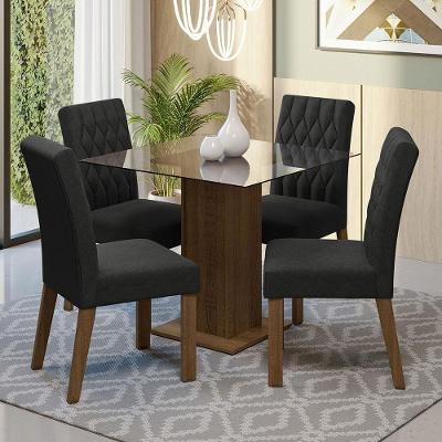 Conjunto Sala Jantar Mesa Vidro 4 Cadeiras Noemi