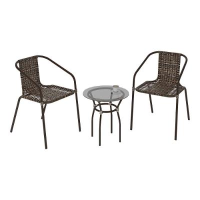 Conjunto Para Jardim Com Mesa De Centro Vidro 50cm E 2 Cadeiras Junco Multimóveis Cr8007 Café Mesclado