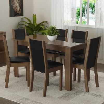 Conjunto Sala Jantar Mesa Vidro 6 Cadeiras Heloísa