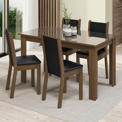 Conjunto Sala Jantar Mesa Vidro 4 Cadeiras Rustic