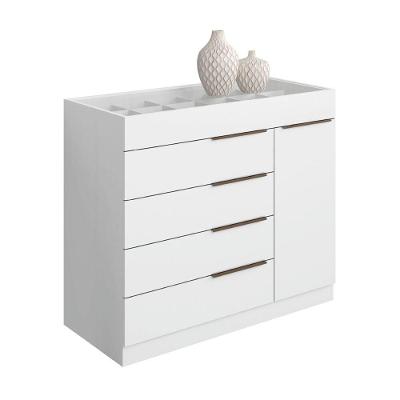 Cômoda 5 Gavetas Com Porta Joias Organizador Tampo De Vidro Sevilha Aramóveis Branco