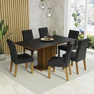 Mesa Jantar Madeira 6 Cadeiras Rustic-Preto-Oxford