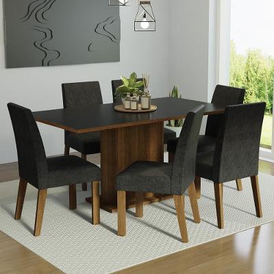 Mesa Jantar Madeira 6 Cadeiras Rustic-Preto-Oxford