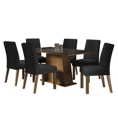 Mesa Jantar Vidro 6 Cadeiras Rustic-Preto-Oxford