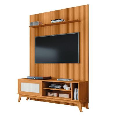 Rack Bancada Caribe Com Painel Para Tv Até 55 Polegadas Egeo Cedro Ripado Impressão 3d Edn Cedro