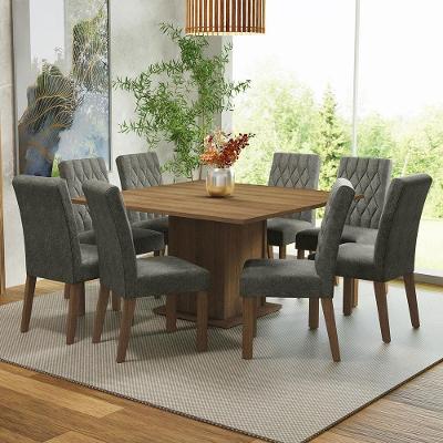 Mesa Tampo Madeira 8 Cadeiras Rustic-silver Leila