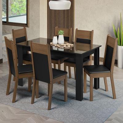 Mesa Tampo Vidro 6 Cadeiras Preto-Rustic Madesa