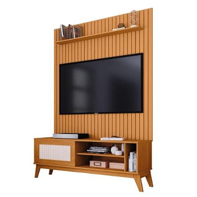 Rack Bancada Caribe Com Painel Ripado Para Tv Até 55 Polegadas Mega Cedro Edn Cedro