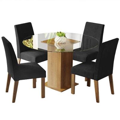 Mesa de Jantar Tampo Vidro Redondo 4 Cadeiras Rustic-oxford