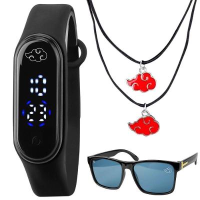 Colar Naruto + Oculos + Relogio Prova Dagua Infantil Digital Menino Esportivo Data Original Presente