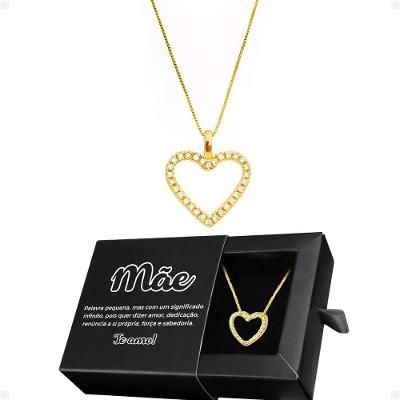 Coração Pingente Mãe + Caixa Corrente Feminina Banhado Moda Casual Qualidade Premium Presente Social