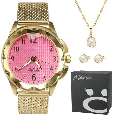 Pulseira + Relogio Feminino Aço Prova Dagua Banhado + Colar Moda Pulseira Ajustavel Resistente