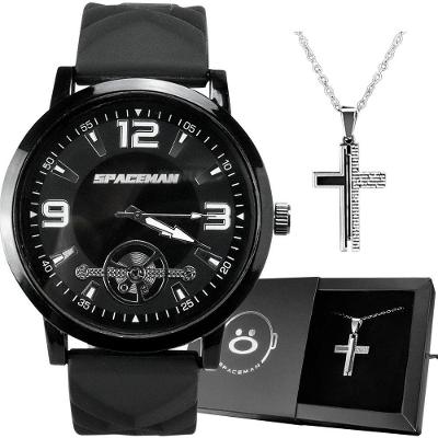 Relogio Masculino Aço Inox + Cordao Prata + Caixa Relogio Presente Ajustavel Silicone Social Cordao