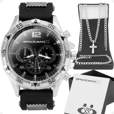 Relogio Masculino Aço + Caixa + Cordão Cruz + Pulseira Inoxidável Crucifixo Presente Casual Social