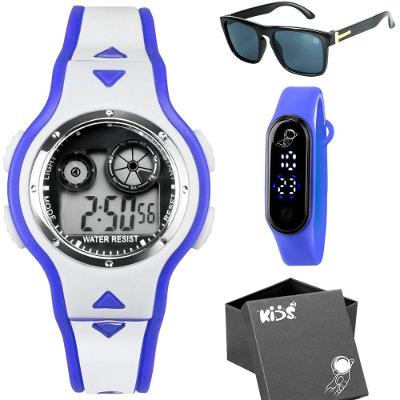 Relogio Digital Infantil Criança Led + Oculos Sol + Caixa Presente Data Alarme Esportivo