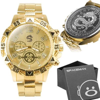 Relogio Masculino Dourado Grande Aço Inox Original + Caixa Social Pesado Original Presente Dragão