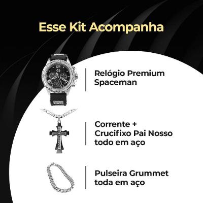 Relogio Masculino Aço Prata + Cordao Crucifixo Presente Qualidade Pulseira Ajustavel Social