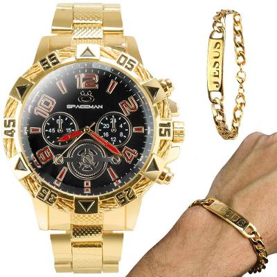 Relogio Masculino Aço Inoxidavel Dourado Pulseira Jesus Original Presente Casual Social Religioso