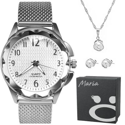 Relogio Feminino Prova Dagua Aço Inox + Pulseira + Colar Pulseira Ajustavel Presente Casual Moda