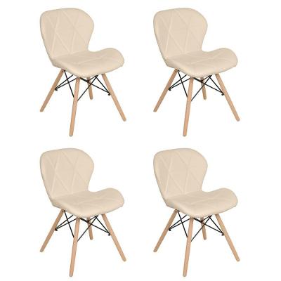 Kit 4 Cadeiras Estofadas Charles Eames Eiffel Slim Wood Confort Nude Nude