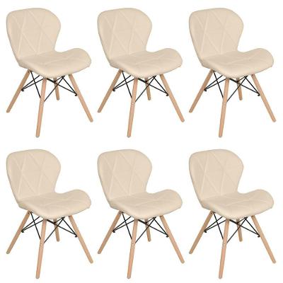 Kit 6 Cadeiras Estofadas Charles Eames Eiffel Slim Wood Confort Nude Nude