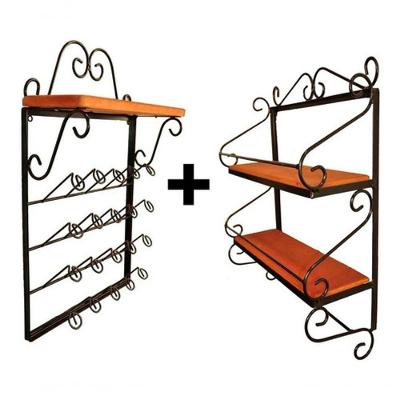Kit Prateleira Porta Condimentos + Porta Copos De Parede Cor Preto