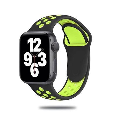 Pulseira Silicone Sport Para Smartwatch Tam: 42mm-44mm-45mm-49mm Cor:preta-verde