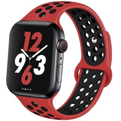 Pulseira Silicone Sport Para Smartwatch Tam: 42mm-44mm-45mm-49mm Cor:vermelha-preta