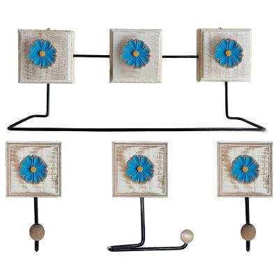 Kit Banheiro Com 2 Toalheiros + Porta Papel Higiênico + Toalheiro Rustico Artesanal Cor Azul