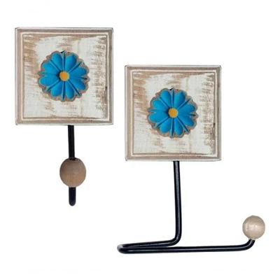Kit Banheiro Porta Papel Higiênico + Toalheiro Flor Cor Azul