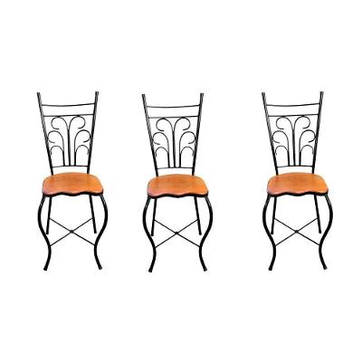 Cadeira De Jantar Para Mesa De Chá Conjunto Com 3 Estilo Industrial Rustica Ferro E Madeira Artesanal