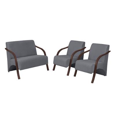 Conjunto Vênus Braço Madeira 1 Namoradeira 2 Poltronas Grafite
